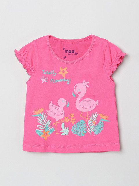 

max Girls Pink Printed Pure Cotton Top