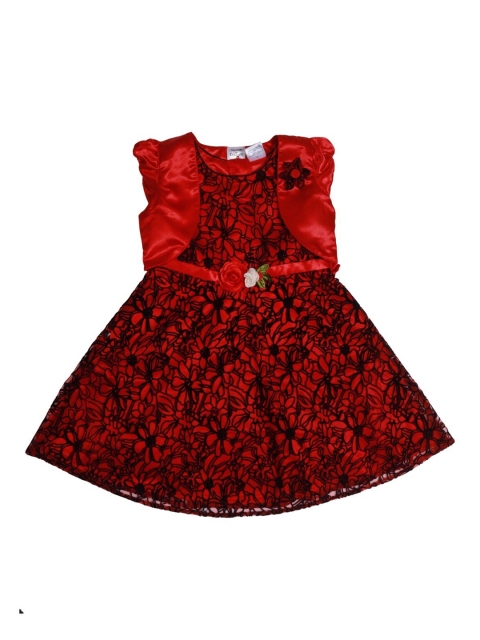 

Doodle Girls Red & Black Self Design Fit and Flare Dress