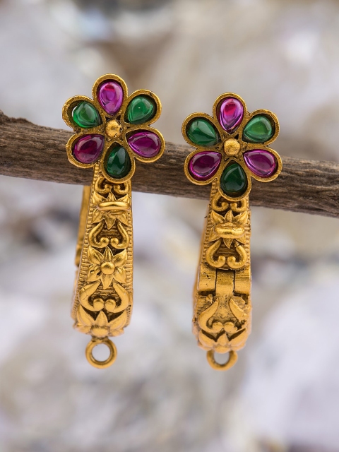 

Alankruthi Gold-Plated & Green Contemporary Drop Earrings