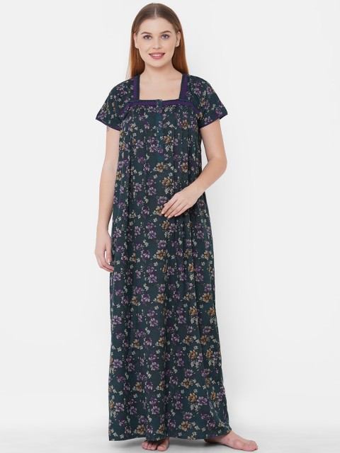 

Sweet Dreams Green & Purple Floral Printed Nightdress