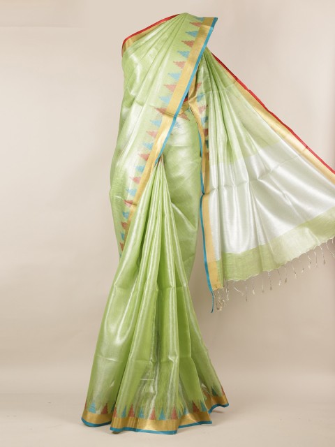 

Pothys Green Solid Linen Blend Saree