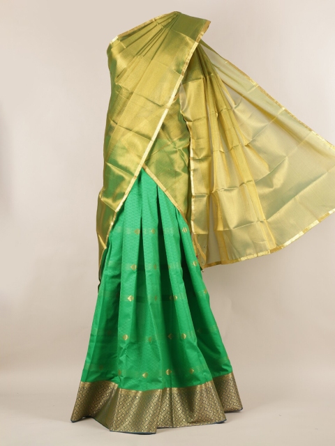 

Pothys Gold-Toned & Green Tissue Printed Half Saree