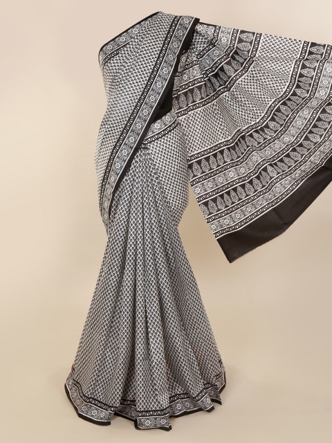 

Pothys White Pure Silk Printed Bagh Saree