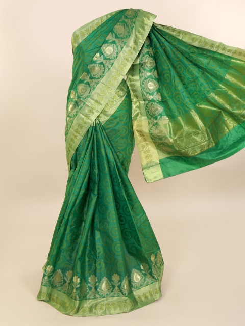 

Pothys Green & Gold-Toned Pure Silk Woven Design Tussar Saree