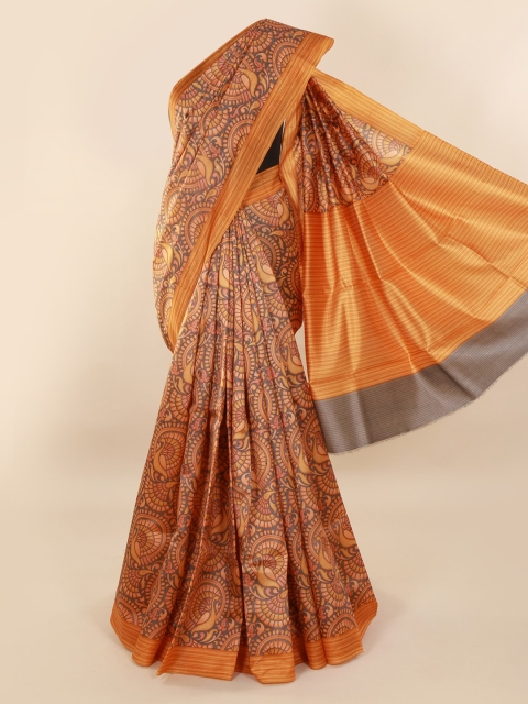 Pothys Orange Pure Silk Printed Bagh Saree