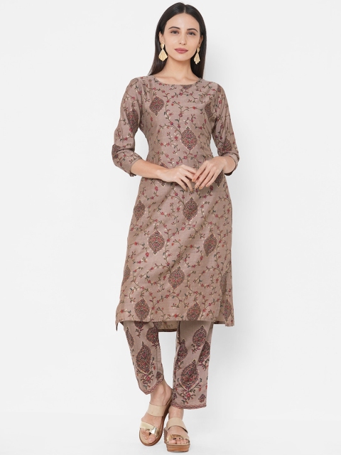 

FASHOR Women Brown Printed Kurta with Trousers