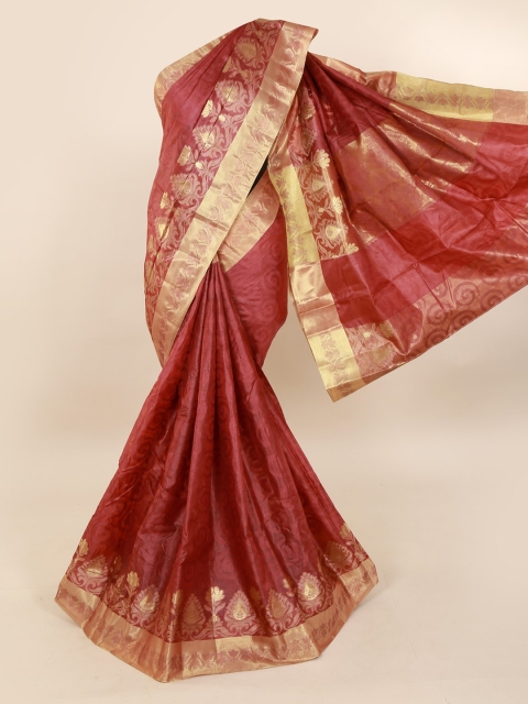 

Pothys Pink & Gold-Coloured Pure Silk Woven Design Tussar Saree
