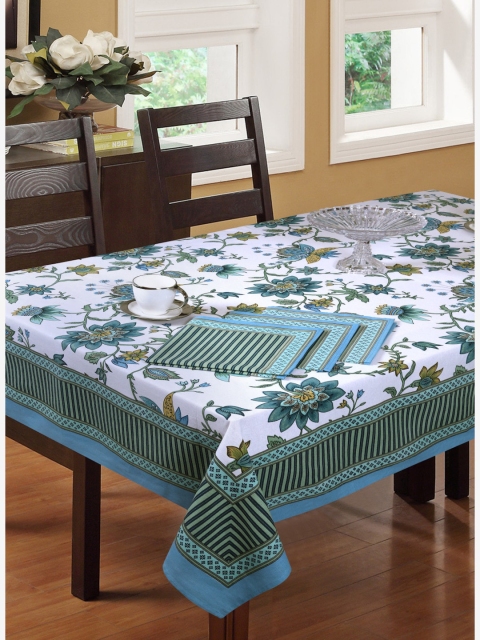 

HOME AFFAIRS White & Blue Floral Print Portia Table Linen Set