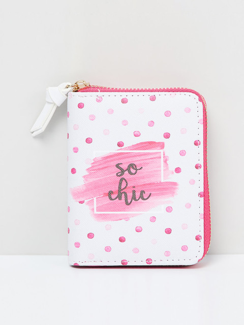

max Women White & Pink Printed Zip Around Wallet