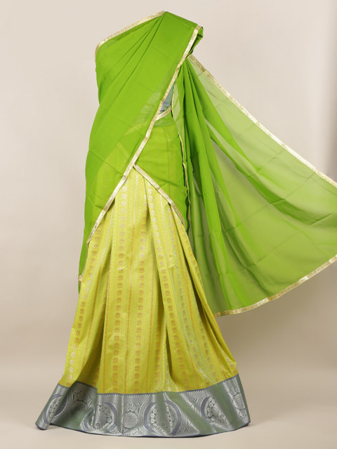 

Pothys Green Woven Design Poly Half Chiffon Half Saree