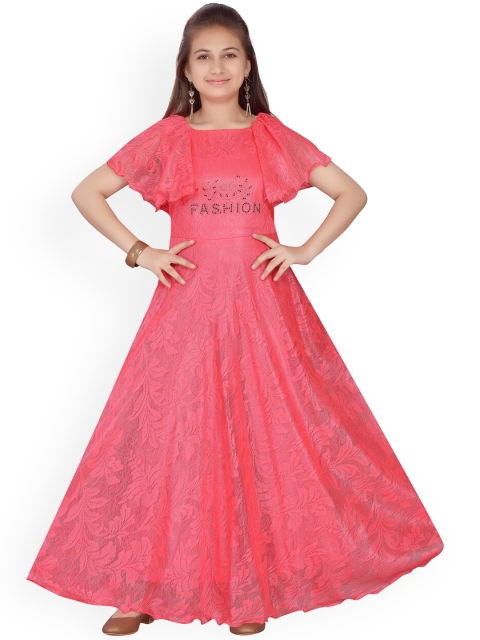 

Aarika Girls Coral Self Design Maxi Dress