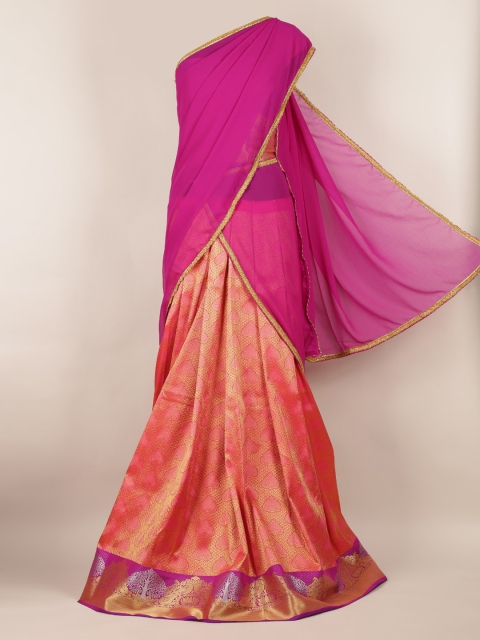 

Pothys Purple & Pink Poly Chiffon Woven Design Half Saree