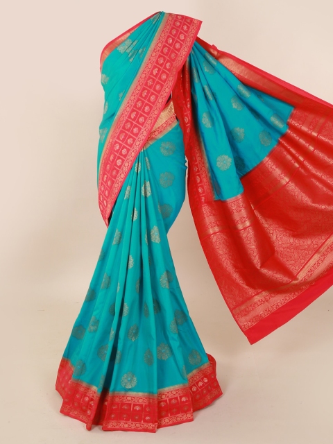 

Pothys Blue & Red Pure Silk Woven Design Saree