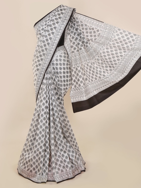 

Pothys White Pure Silk Printed Bagh Saree
