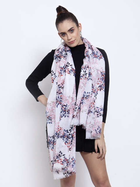 

J Style Women White & Blue Printed Stole