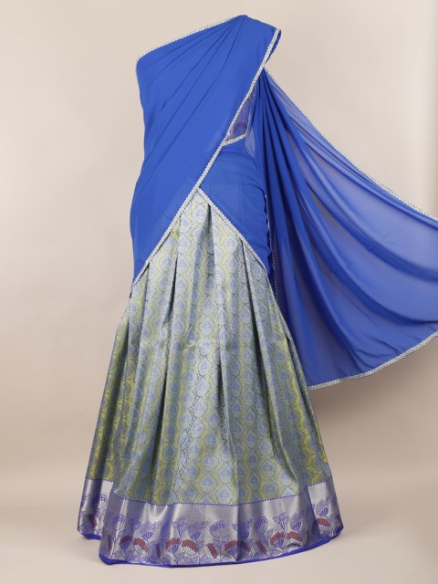 

Pothys Blue & Green Poly Chiffon Solid Half Saree