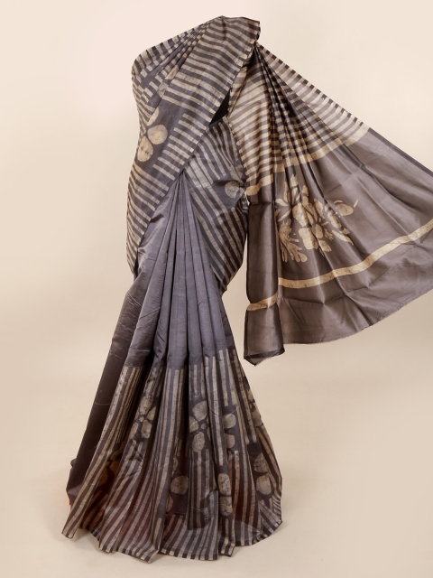 

Pothys Grey & Beige Pure Silk Batik Printed Saree