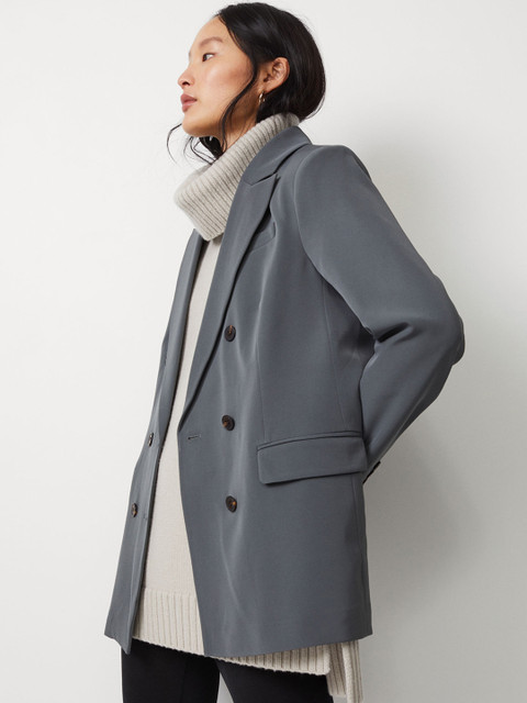 

H&M Women Grey Double-Breasted Jacket