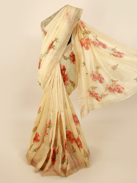 

Pothys Cream-Coloured Printed Pure Silk Saree