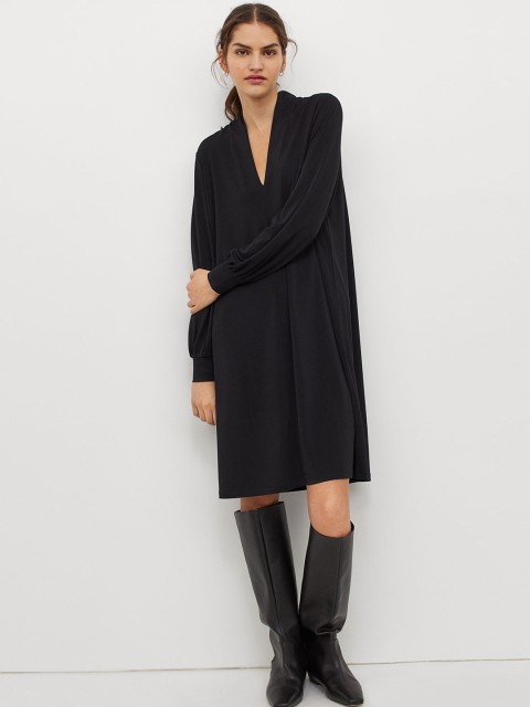 

H&M Women Black Shawl Collar dress