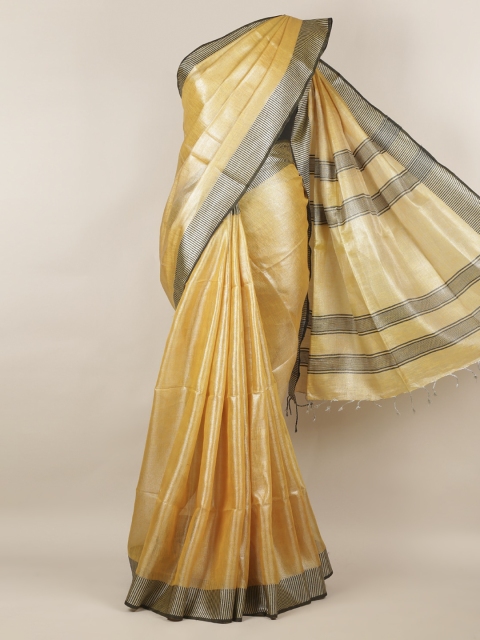

Pothys Mustard Yellow Solid Linen Blend Saree