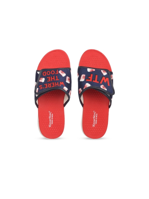 

KazarMax Boys Navy Blue & Red Printed Sliders