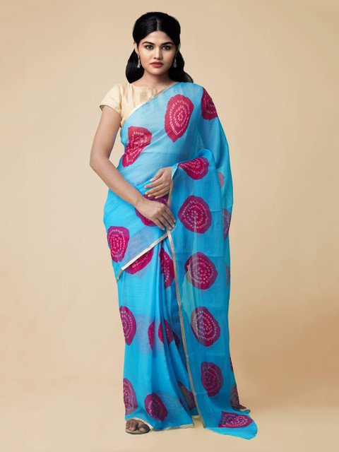 

Unnati Silks Blue & Pink Pure Chiffon Printed Patola Saree