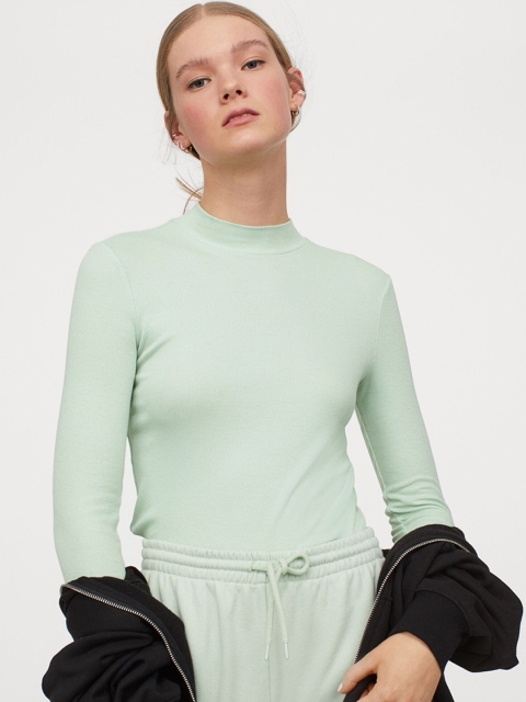 

H&M Women Green Stand-Up Collar Top