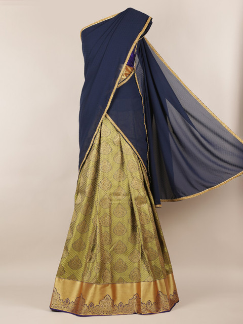 

Pothys Navy Blue & Gold-Toned Poly Chiffon Woven Design Half Saree