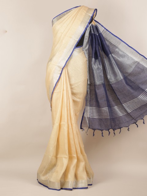 

Pothys Cream-Coloured Solid Linen Blend Saree