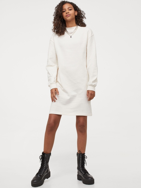 

H&M Women White Solid Short Sweatshirt Dress