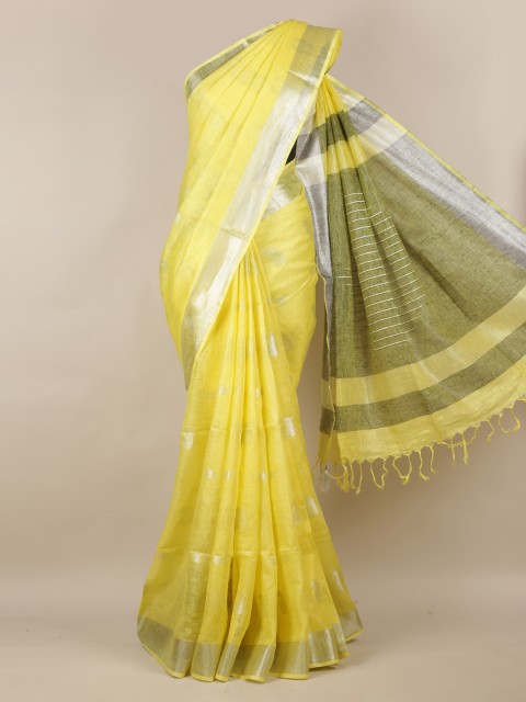 

Pothys Yellow Woven Design Linen Blend Saree