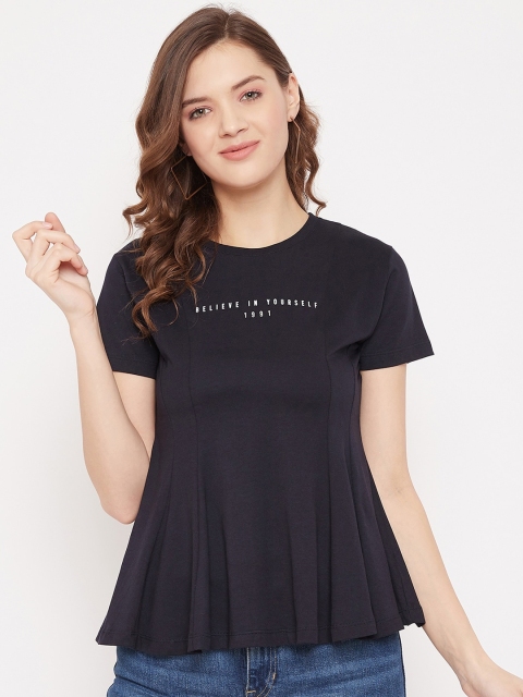 

Octave Women Navy Blue Striped Round Neck T-shirt