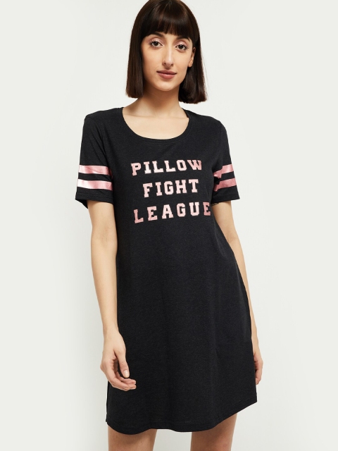 

max Black Printed Sleep Shirt