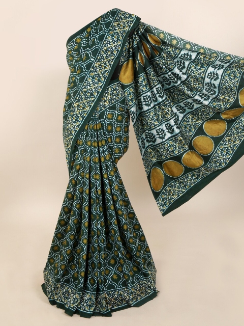 

Pothys Green & White Pure Silk Dabu Printed Saree
