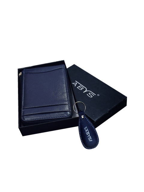 

ABYS Unisex Navy Blue & White Solid Genuine Leather Accessories Gift Set