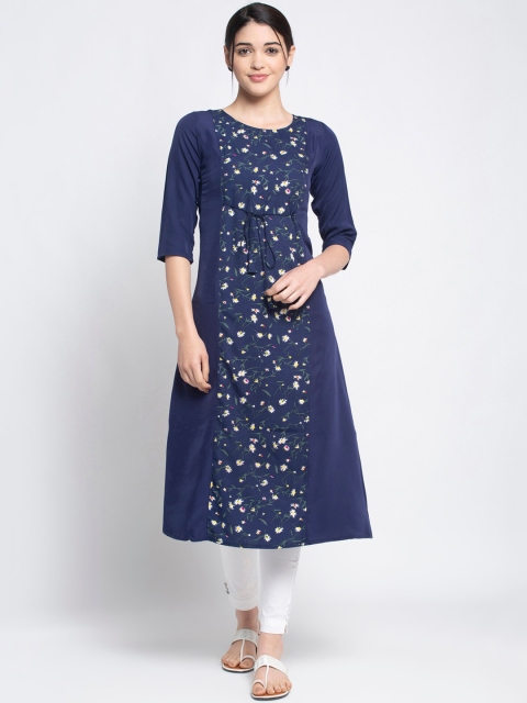 

ALC Creations Navy Blue Floral Printed Crepe Kurta