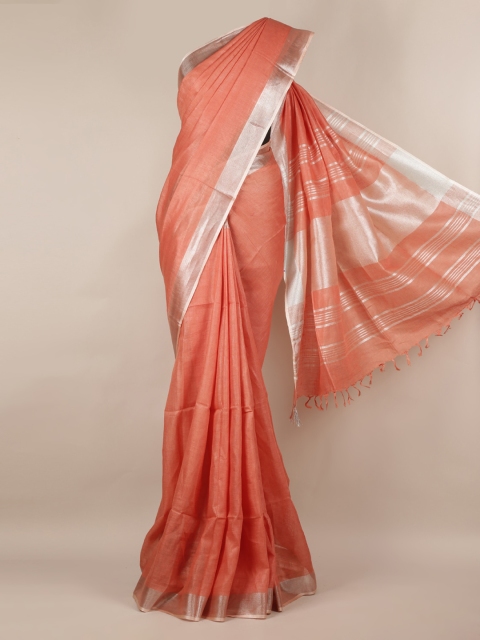 

Pothys Peach-Coloured Solid Linen Blend Saree