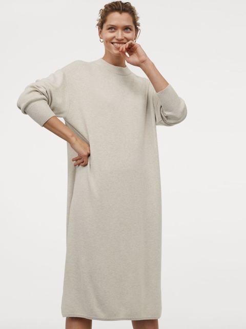 

H&M Women Sustainable Beige Fine-Knit Dress