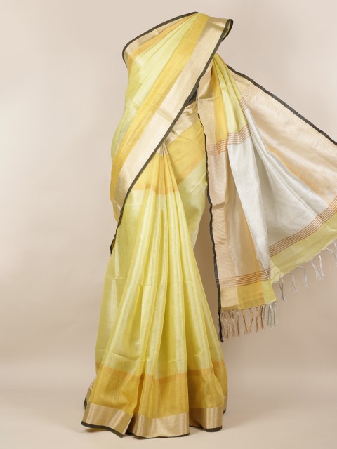 

Pothys Yellow Solid Linen Blend Saree