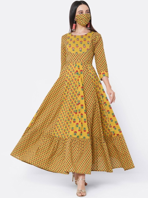 

FASHOR Women Mustard Printed Maxi Dress