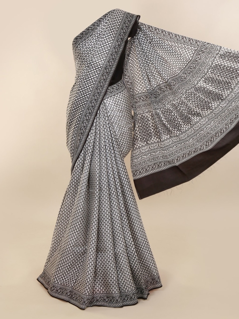 

Pothys White Pure Silk Printed Bagh Saree