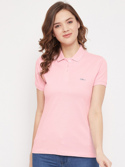 

Octave Women Pink Solid Polo Collar T-shirt