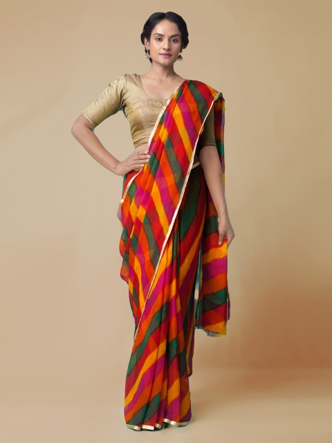 

Unnati Silks Multicoloured & Red Pure Chiffon Checked Patola Saree, Multi