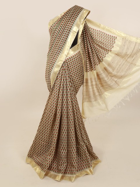 

Pothys Cream-Coloured Printed Pure Silk Saree