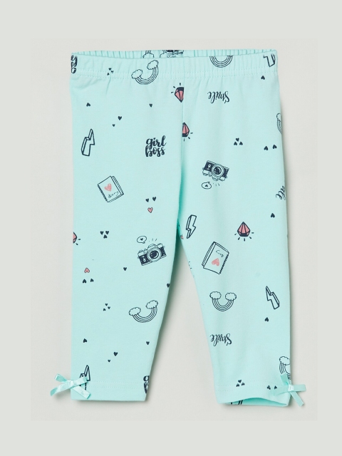 

max Infant Girls Sea Green & Blue Printed Ankle-Length Leggings