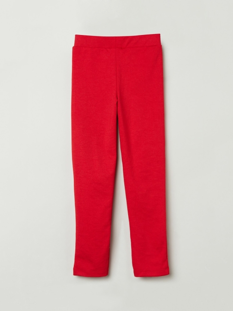 

max Girls Red Solid Ankle-Length Leggings
