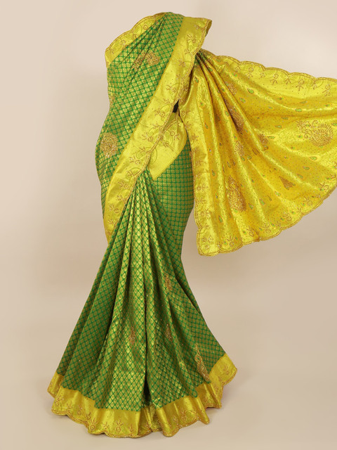 

Pothys Green & Gold-Toned Pure Silk Woven Design Kanjeevaram Saree