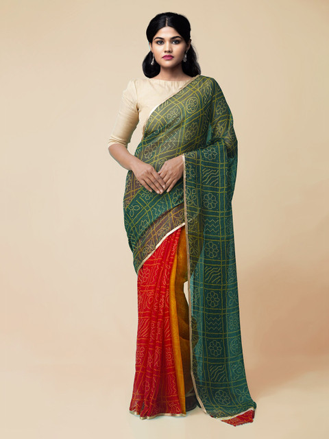 

Unnati Silks Multicoloured & Red Pure Chiffon Checked Patola Saree, Multi