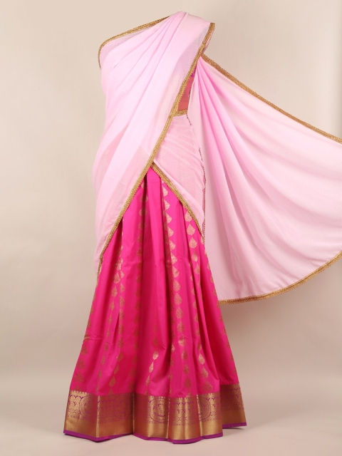Pothys Pink Woven Design Poly Chiffon Lehenga Half Saree